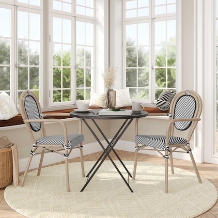 Flash Furniture Marseille Thonet French Bistro Stack Chair w/Arms, Black/White Textilene/Bamboo Alum Frame, 2PK 2-SDA-AD642002A-TXT-BLKWH-LTNAT-GG
